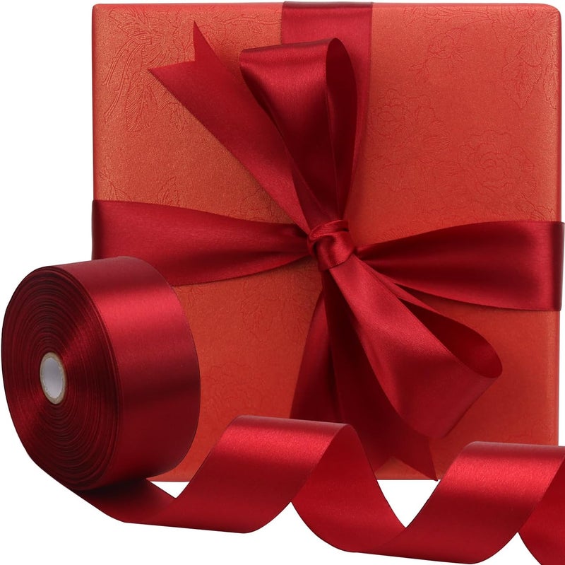 Riunbb Deep red Solid Satin Ribbon 1-1/2 Inch 50 Yards Solid Polyester Fabric Ribbon for Gift Wrapping Wedding Christmas Baby Shower Birthday Party Decoration Handmade Immortal Flower Craft - Image 4